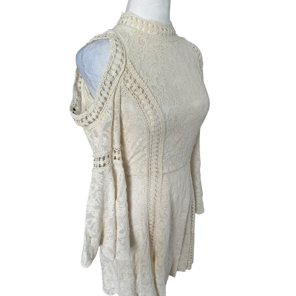 Alice+Olivia Lace Short Dress Bridal Ivory Bohemian Engagement Bachelorette Sz 4 - Picture 4 of 16